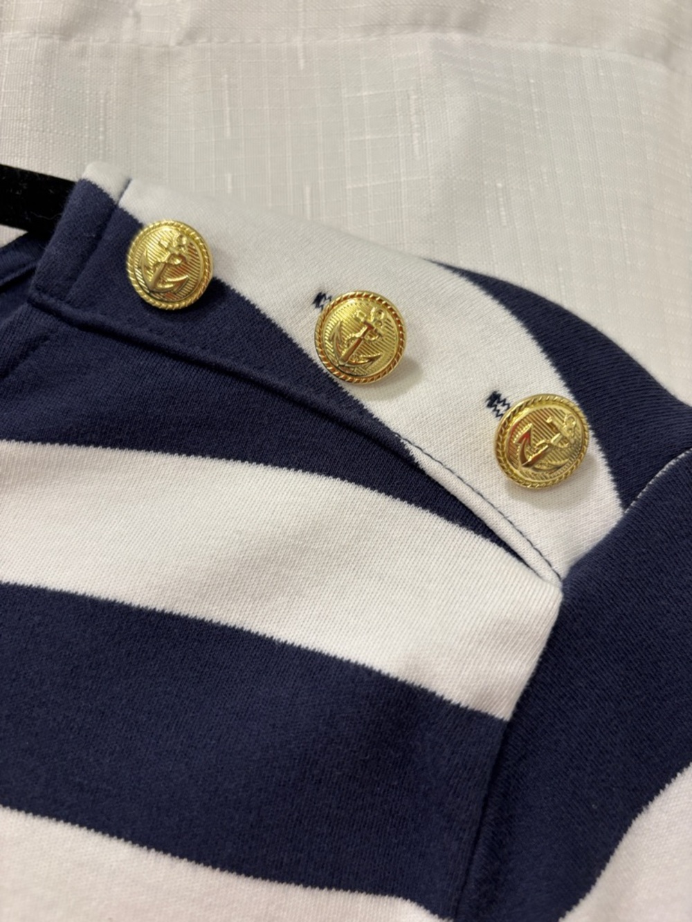 Nautica Striped Boatneck Top with Gold Button Detail - Navy & White - Picture 5 of 6